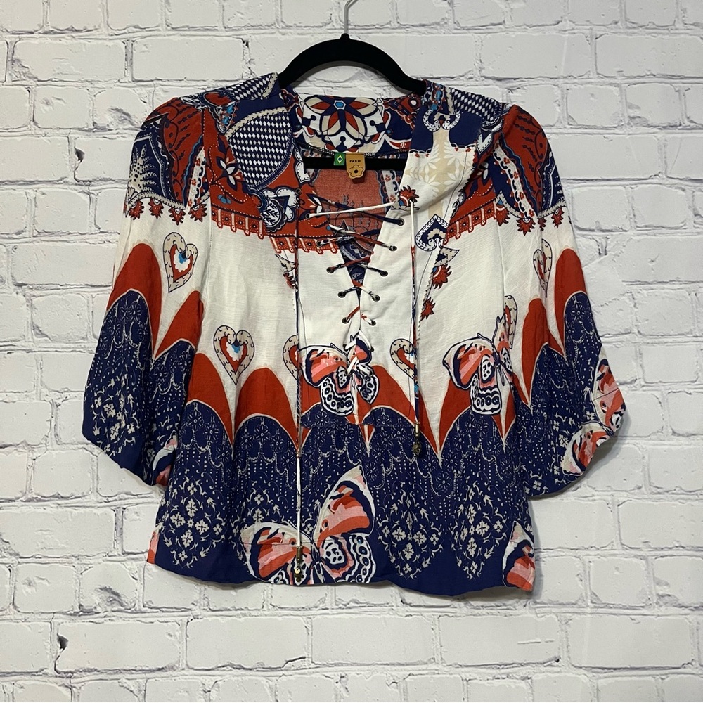 FARM Rio Multicolor Lace-Up Blouse